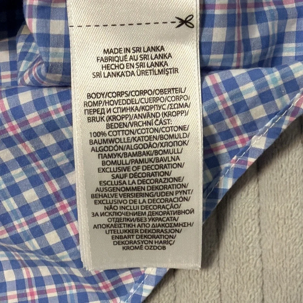 Polo Ralph Lauren Shirt Mens Medium Blue Gingham Check Cotton Stretch Slim Fit